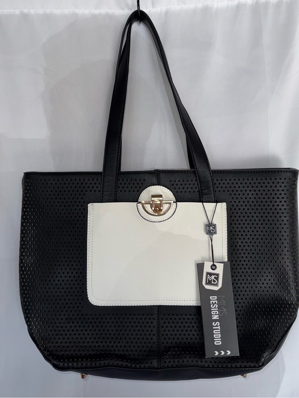MMS Design Studio Black and White Perforated Tote Bag NEW